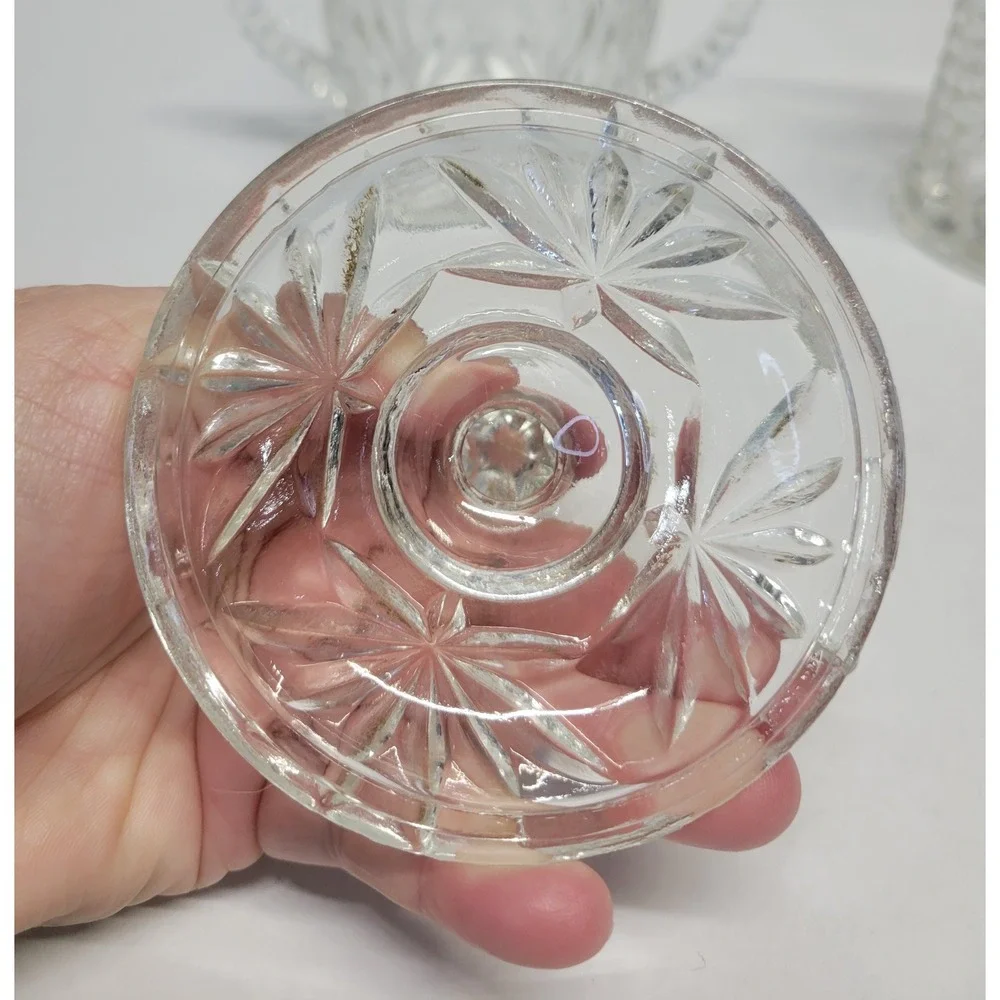 Vintage Clear Pressed Glass Creamer and‎ Lidded Sugar Bowl Set Sunburst Diamond